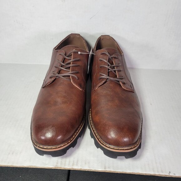 Deer Stags Men Benjamin Oxford Brown Faux Leather Lace-Up Dress Shoes Size 8W